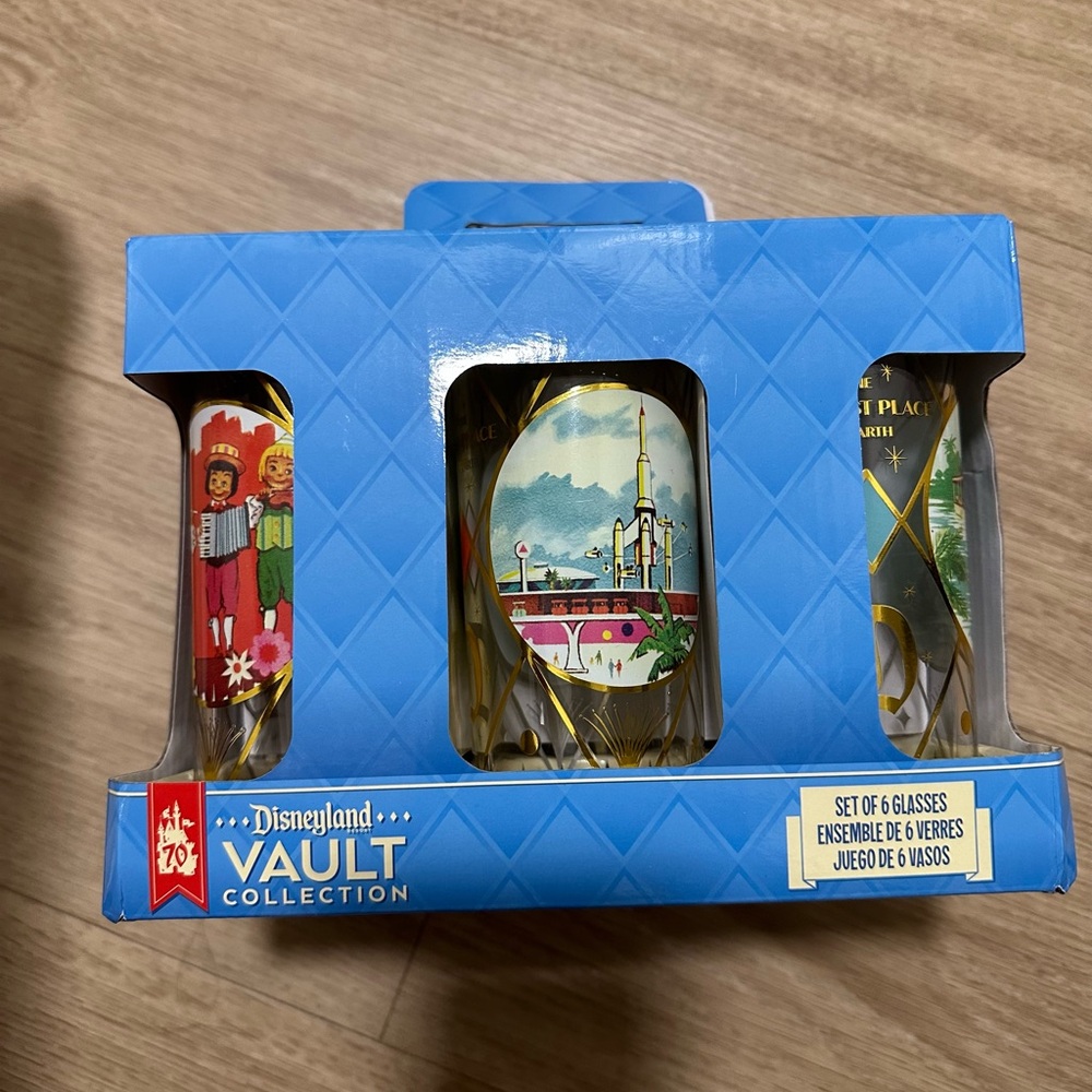 Disneyland Vault Collection 6 Glasses Set - Blue Box NEW
